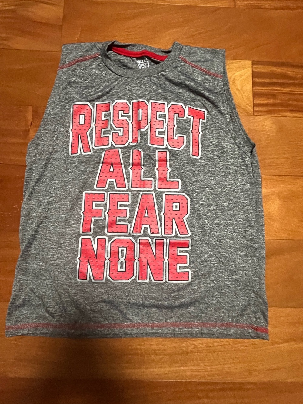 Quiksilver Gray Tank Top with Red 'Respect All Fear None' Graphic